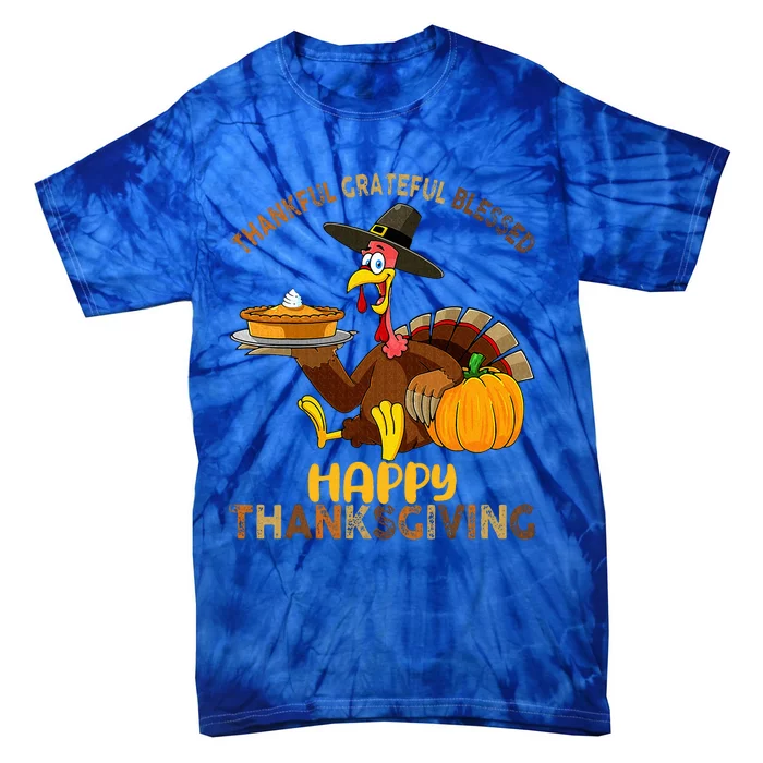 Thankful Grateful Blessed Happy Thanksgiving Turkey Tie-Dye T-Shirt