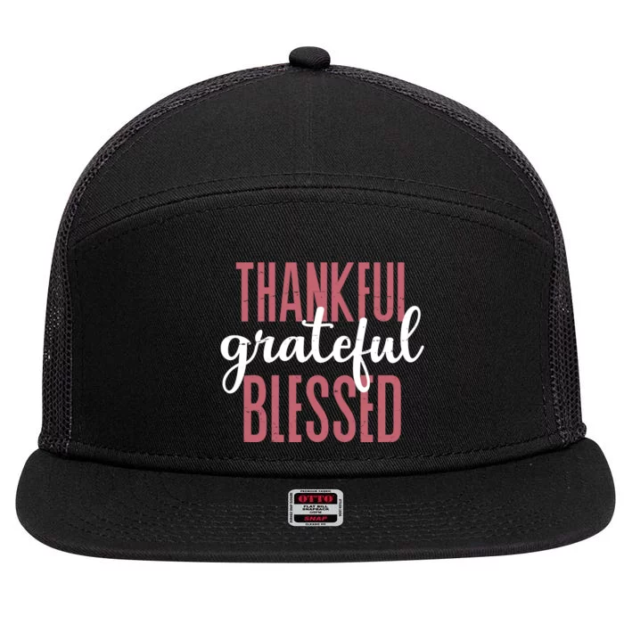 Thankful Grateful Blessed Cute Holiday 7 Panel Mesh Trucker Snapback Hat