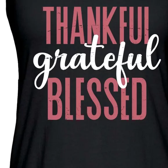 Thankful Grateful Blessed Cute Holiday Ladies Essential Flowy Tank