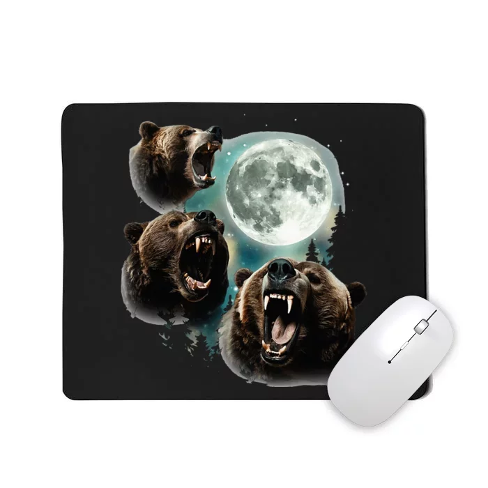 Three Grizzly Bears Howl At Moon Starry Mountain Forest Bear Mousepad