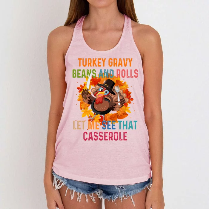 Turkey Gravy Beans And Rolls Let Me See That Casserole Gift Women's Knotted Racerback Tank