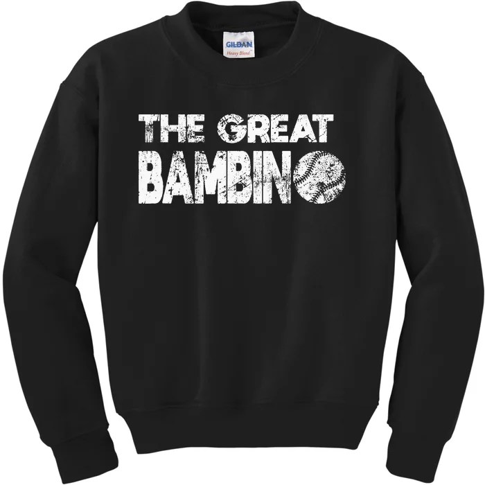 The Great Bambino Simple Baseball Legend Design Distressed Kids Sweatshirt