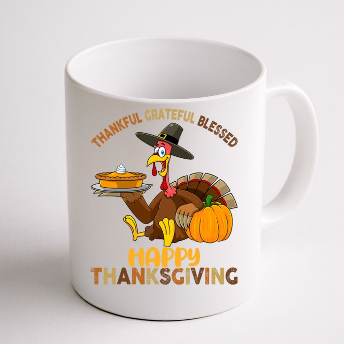 Thankful Grateful Blessed Happy Thanksgiving Girls Turkey Front & Back Coffee Mug