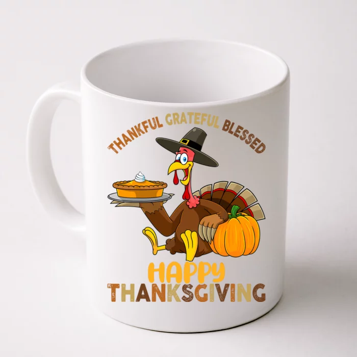 Thankful Grateful Blessed Happy Thanksgiving Girls Turkey Front & Back Coffee Mug