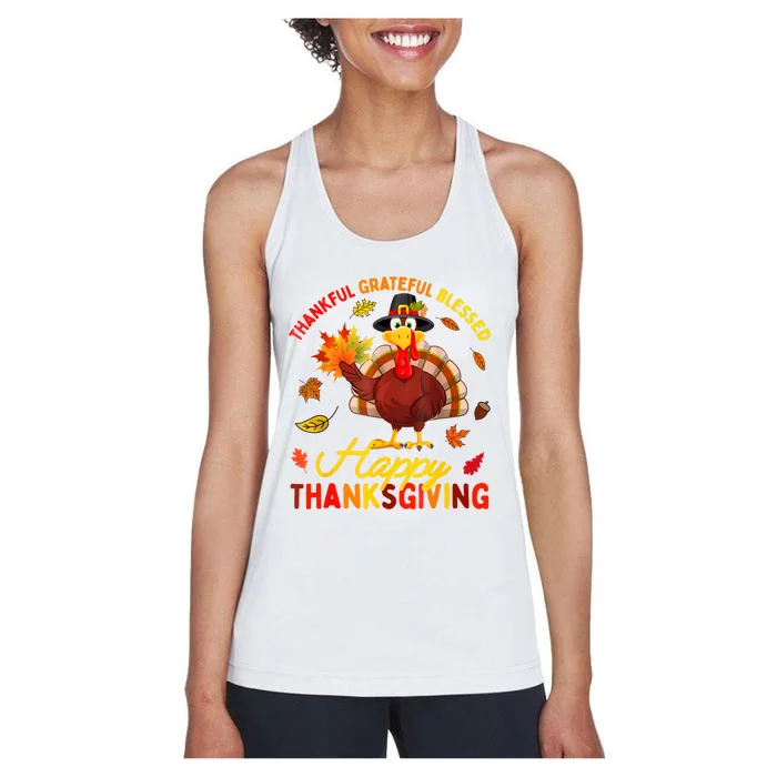 Thankful Grateful Blessed Turkey Family Happy Thanksgiving Women's Racerback Tank