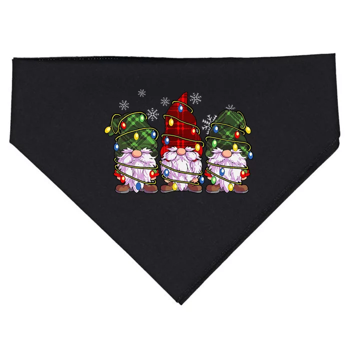 Three Gnomes Buffalo Plaid Red Christmas USA-Made Doggie Bandana