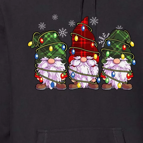 Three Gnomes Buffalo Plaid Red Christmas Premium Hoodie