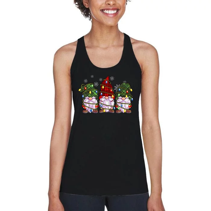 Three Gnomes Buffalo Plaid Red Christmas Women's Racerback Tank