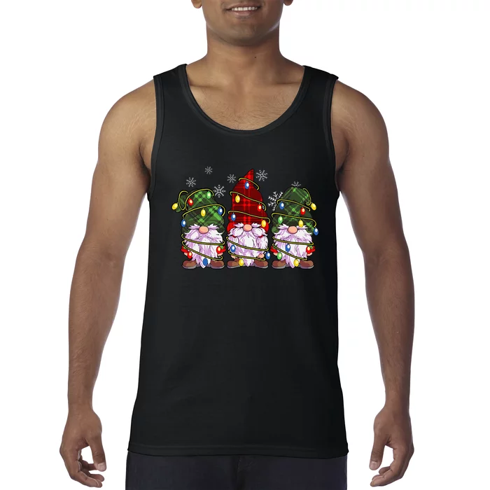 Three Gnomes Buffalo Plaid Red Christmas Tank Top