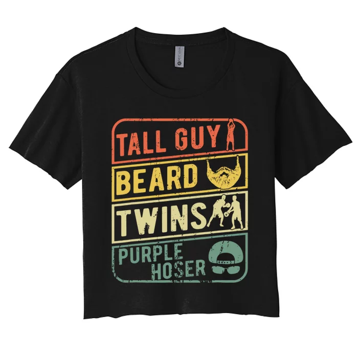 TALL GUY BEARD TWINS PURPLE HOSER Women's Crop Top Tee