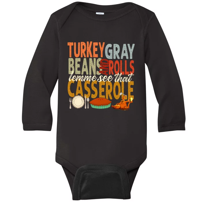 Turkey Gravy Beans And Rolls Let Me See That Casserole Fall Baby Long Sleeve Bodysuit