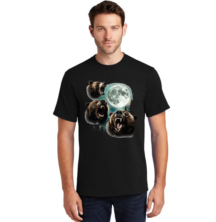 Three Grizzly Bears Howl At Moon Starry Mountain Forest Bear Tall T-Shirt