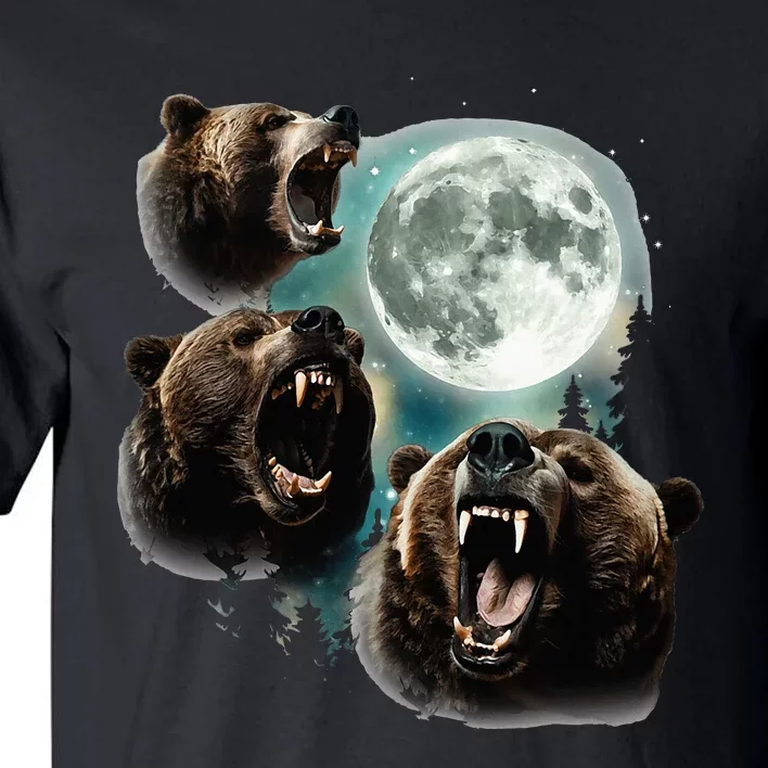 Three Grizzly Bears Howl At Moon Starry Mountain Forest Bear Tall T-Shirt