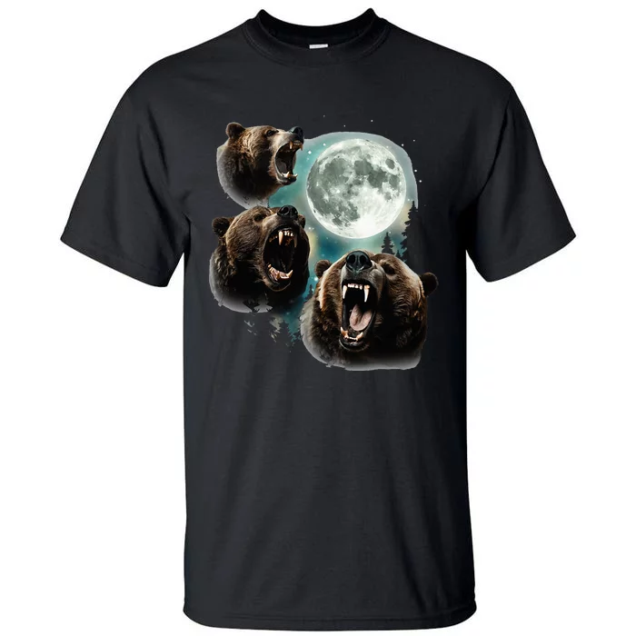 Three Grizzly Bears Howl At Moon Starry Mountain Forest Bear Tall T-Shirt