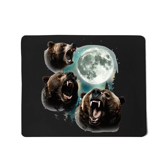 Three Grizzly Bears Howl At Moon Starry Mountain Forest Bear Mousepad