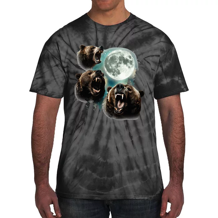 Three Grizzly Bears Howl At Moon Starry Mountain Forest Bear Tie-Dye T-Shirt