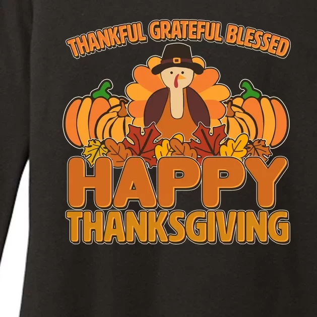 Thankful Grateful Blessed Happy Thanksgiving Turkey Womens CVC Long Sleeve Shirt