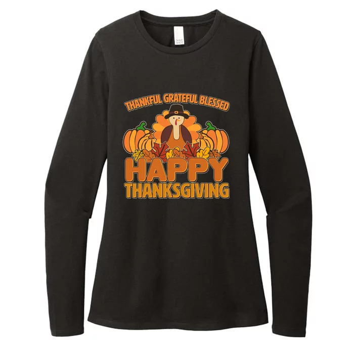 Thankful Grateful Blessed Happy Thanksgiving Turkey Womens CVC Long Sleeve Shirt