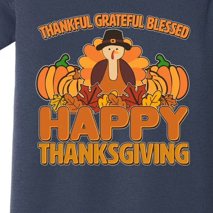 Thankful Grateful Blessed Happy Thanksgiving Turkey Baby Bodysuit