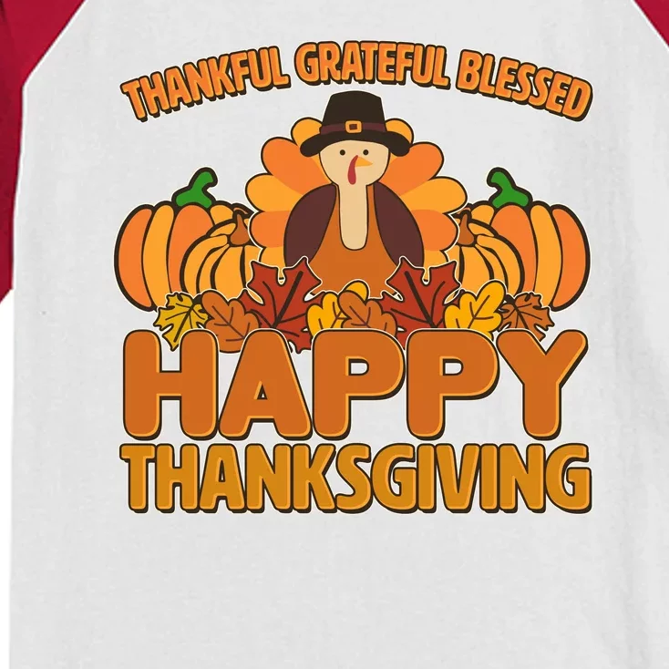 Thankful Grateful Blessed Happy Thanksgiving Turkey Kids Colorblock Raglan Jersey