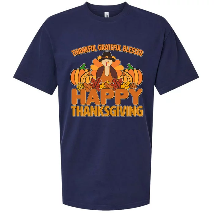 Thankful Grateful Blessed Happy Thanksgiving Turkey Sueded Cloud Jersey T-Shirt