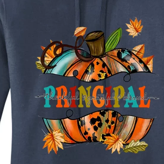 Thankful Grateful Blessed Principal Graphic Pumpkin Autumn Gift Women's Pullover Hoodie