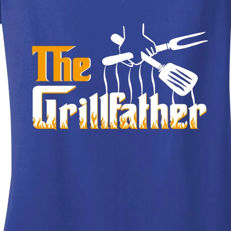 The Grillfather Bbq Grill And Smoker Barbecue Chef Gift Women's V-Neck T-Shirt