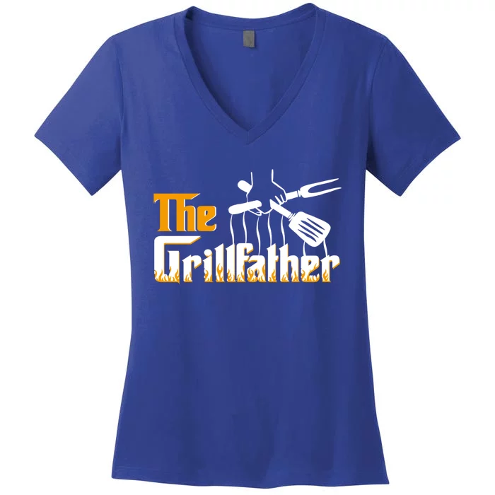 The Grillfather Bbq Grill And Smoker Barbecue Chef Gift Women's V-Neck T-Shirt