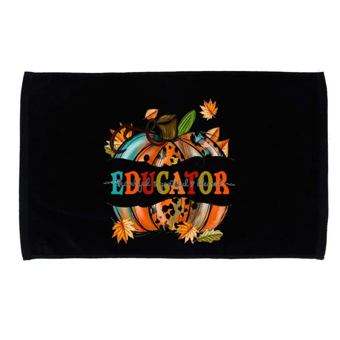 Thankful Grateful Blessed Educator Graphic Pumpkin Autumn Cute Gift Microfiber Hand Towel