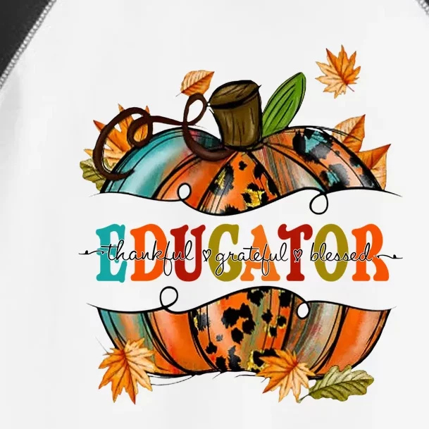 Thankful Grateful Blessed Educator Graphic Pumpkin Autumn Cute Gift Toddler Fine Jersey T-Shirt