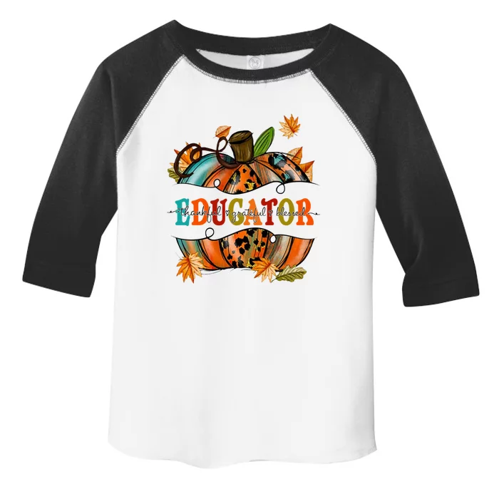 Thankful Grateful Blessed Educator Graphic Pumpkin Autumn Cute Gift Toddler Fine Jersey T-Shirt