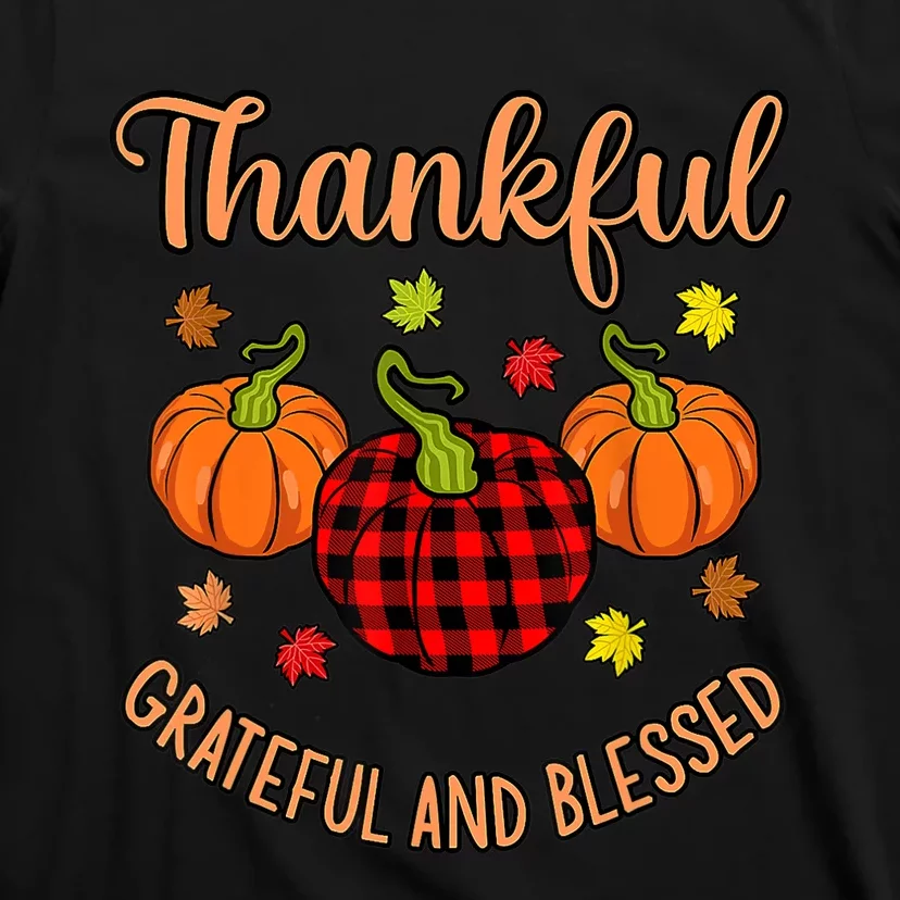 Thankful Grateful Blessed Turkey Thanksgiving Family Graphic T-Shirt