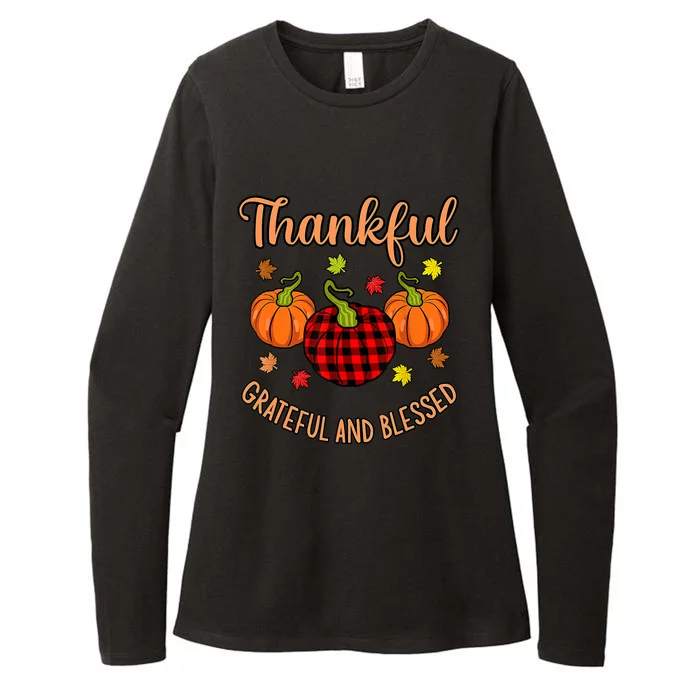 Thankful Grateful Blessed Turkey Thanksgiving Family Graphic Womens CVC Long Sleeve Shirt