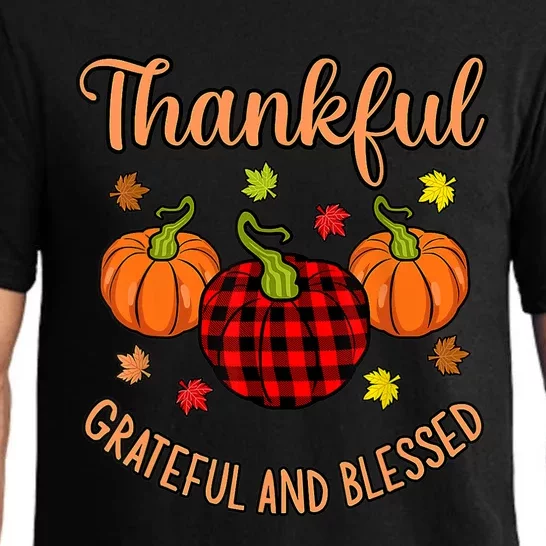 Thankful Grateful Blessed Turkey Thanksgiving Family Graphic Pajama Set