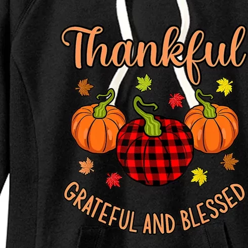 Thankful Grateful Blessed Turkey Thanksgiving Family Graphic Women's Fleece Hoodie