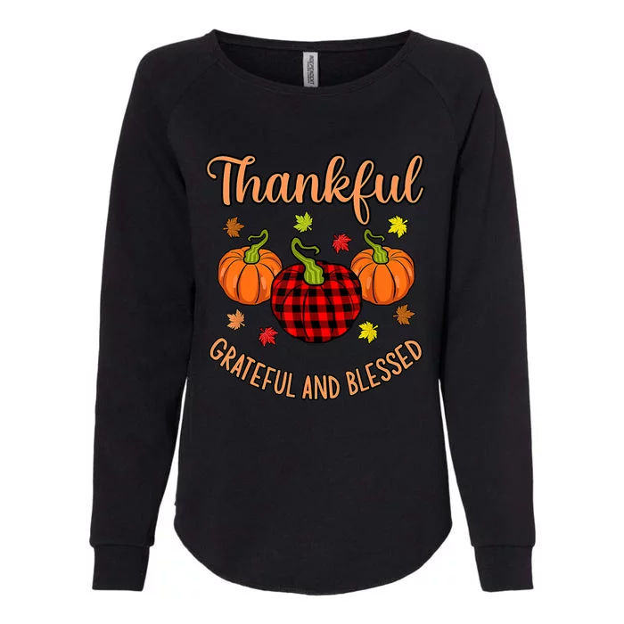 Thankful Grateful Blessed Turkey Thanksgiving Family Graphic Womens California Wash Sweatshirt