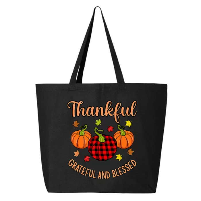 Thankful Grateful Blessed Turkey Thanksgiving Family Graphic 25L Jumbo Tote