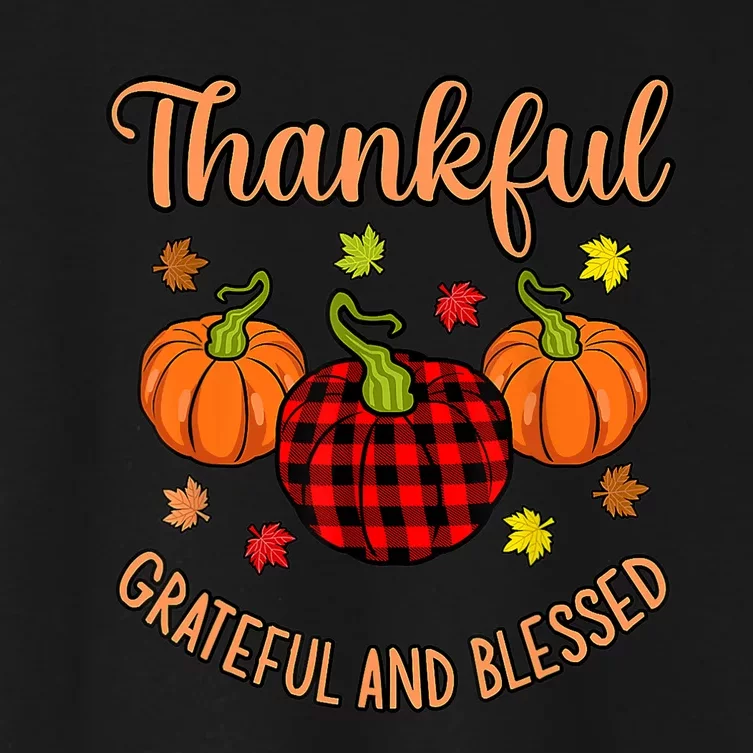 Thankful Grateful Blessed Turkey Thanksgiving Family Graphic Women's Crop Top Tee