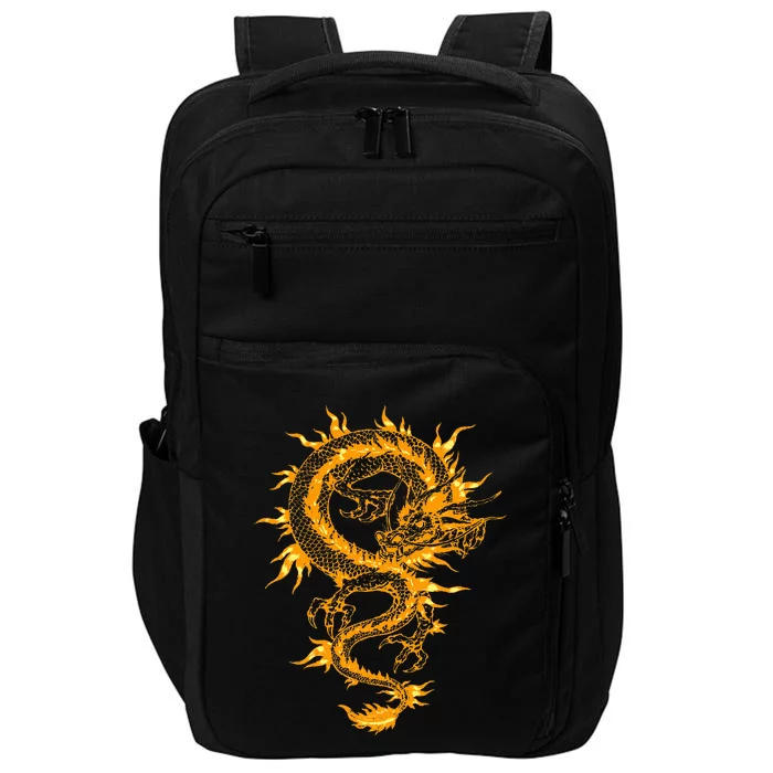 Traditional Golden Chinese Asian Culture Dragon Silhouette Impact Tech Backpack