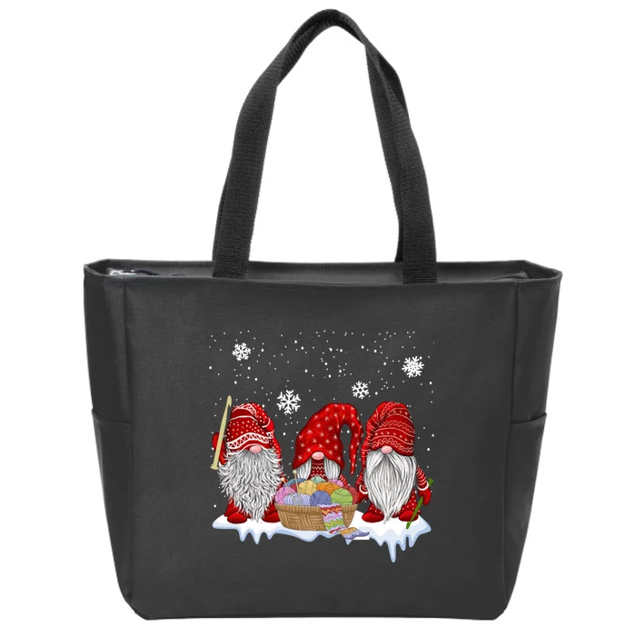 Three Gnomes Crochet And Knitting Christmas Gift Zip Tote Bag