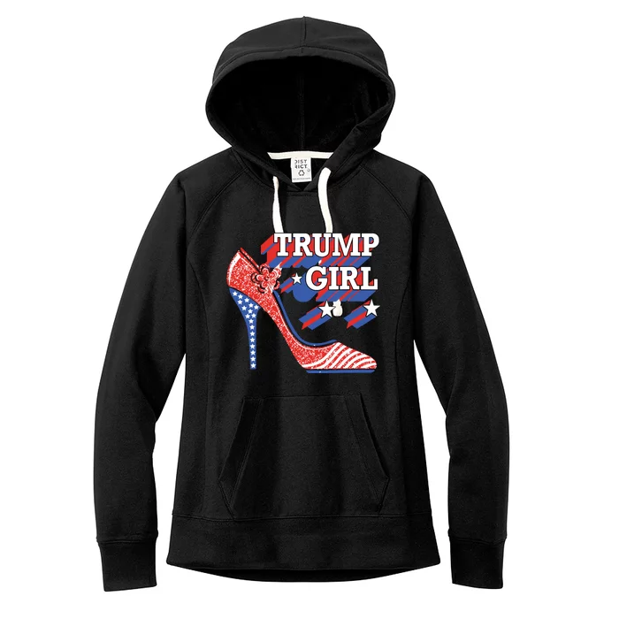 Trump Girl Cute High Heel American Usa Flag Women's Fleece Hoodie