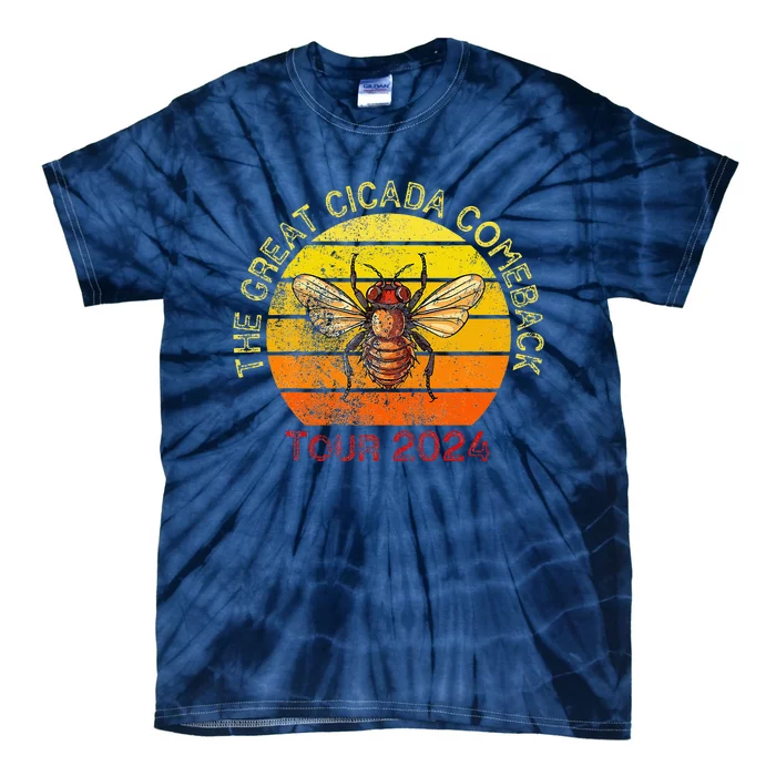 The Great Cicada Comeback 2024 Insect Invasion Retro Tie-Dye T-Shirt