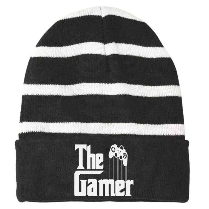 The Gamer Console Game Mode Funny Gaming Gear Noob Slayer Striped Beanie with Solid Band