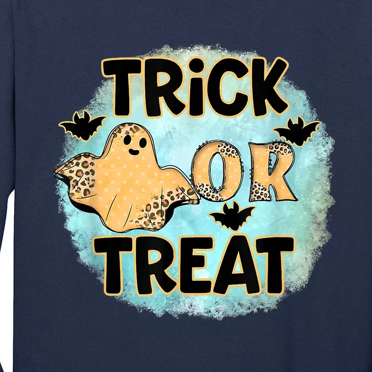 Trick Ghost Cute Leopard Halloween Harvest Treat Bat Tall Long Sleeve T-Shirt