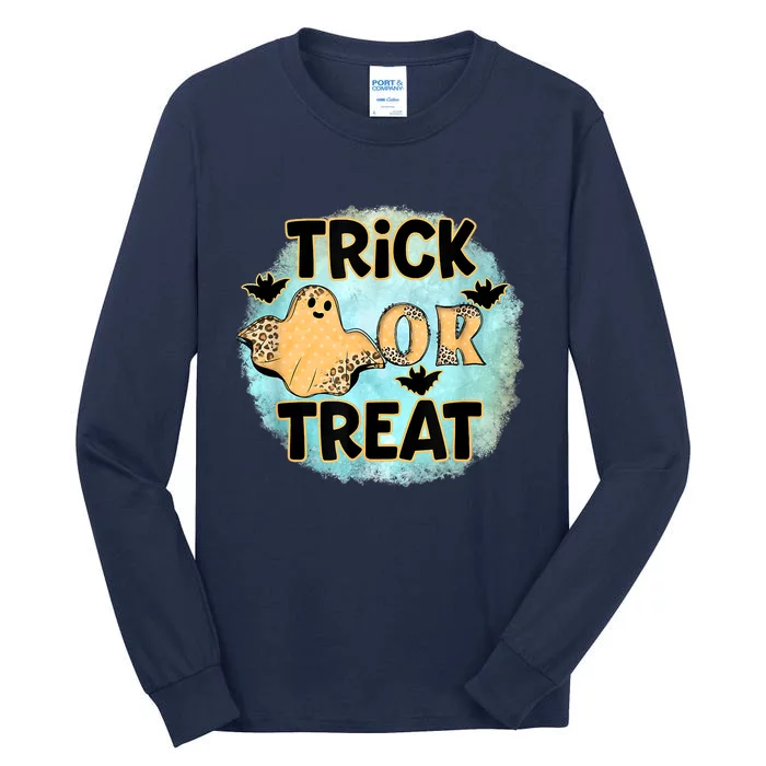 Trick Ghost Cute Leopard Halloween Harvest Treat Bat Tall Long Sleeve T-Shirt