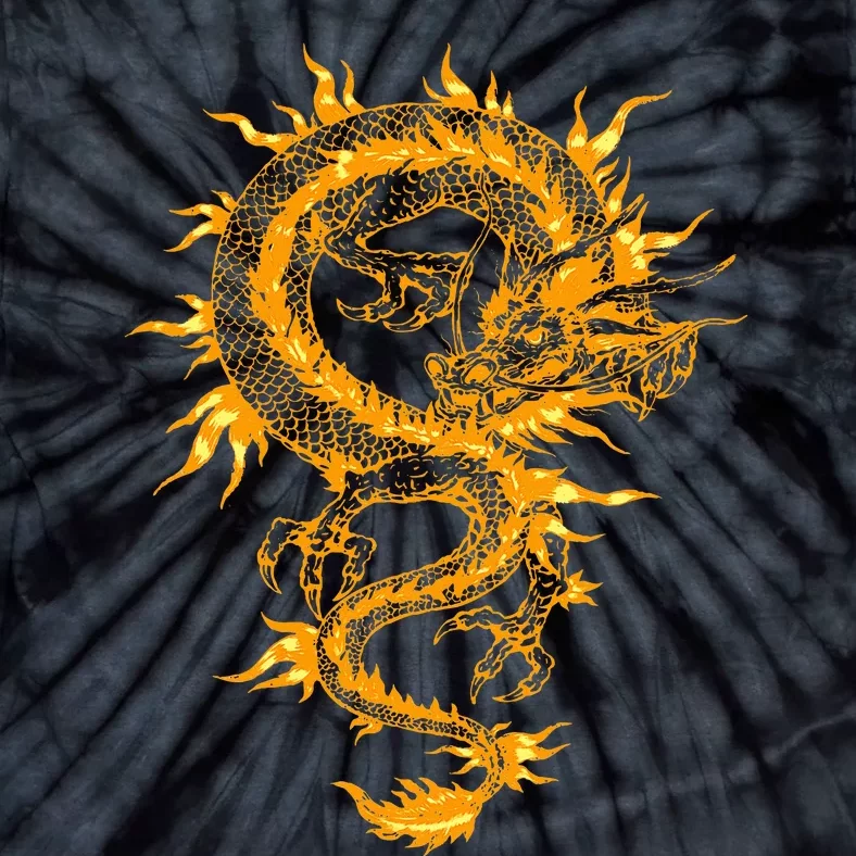 Traditional Golden Chinese Asian Culture Dragon Tie-Dye T-Shirt