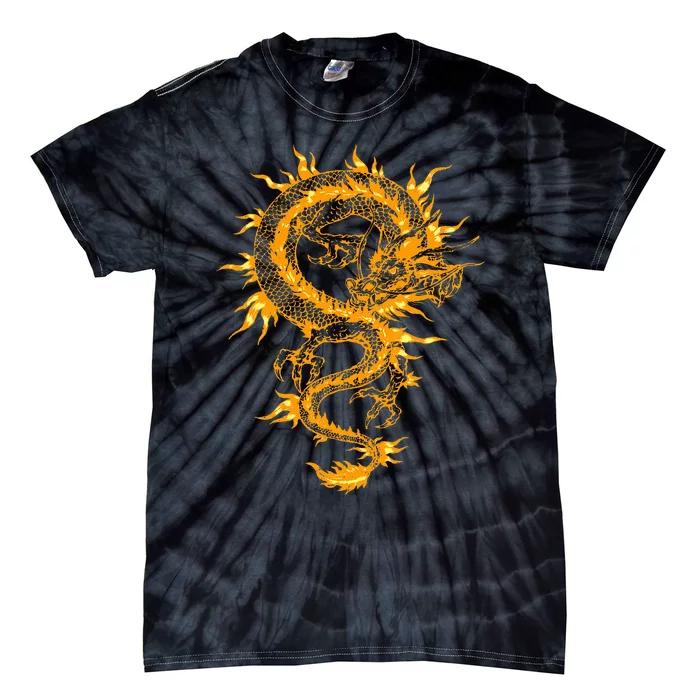 Traditional Golden Chinese Asian Culture Dragon Tie-Dye T-Shirt