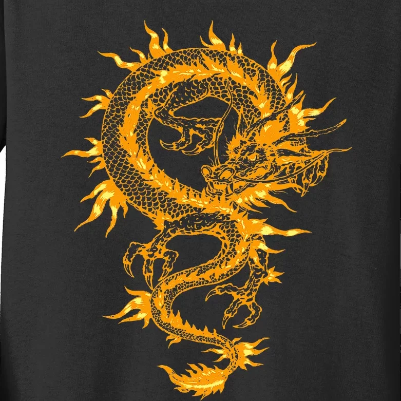 Traditional Golden Chinese Asian Culture Dragon Kids Long Sleeve Shirt