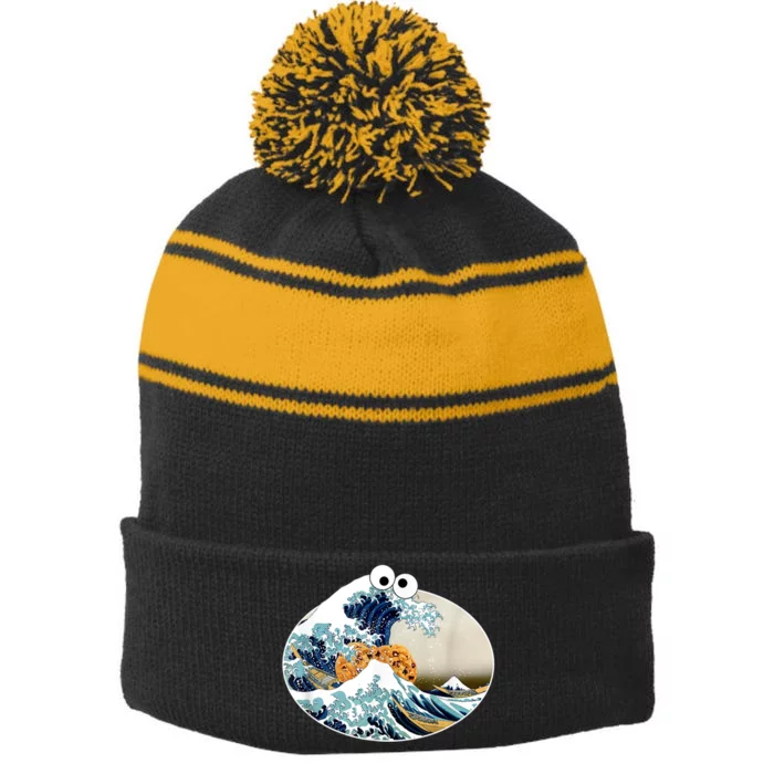 The Great Cookie Eating Wave Off Kanagawa Googly Stripe Pom Pom Beanie