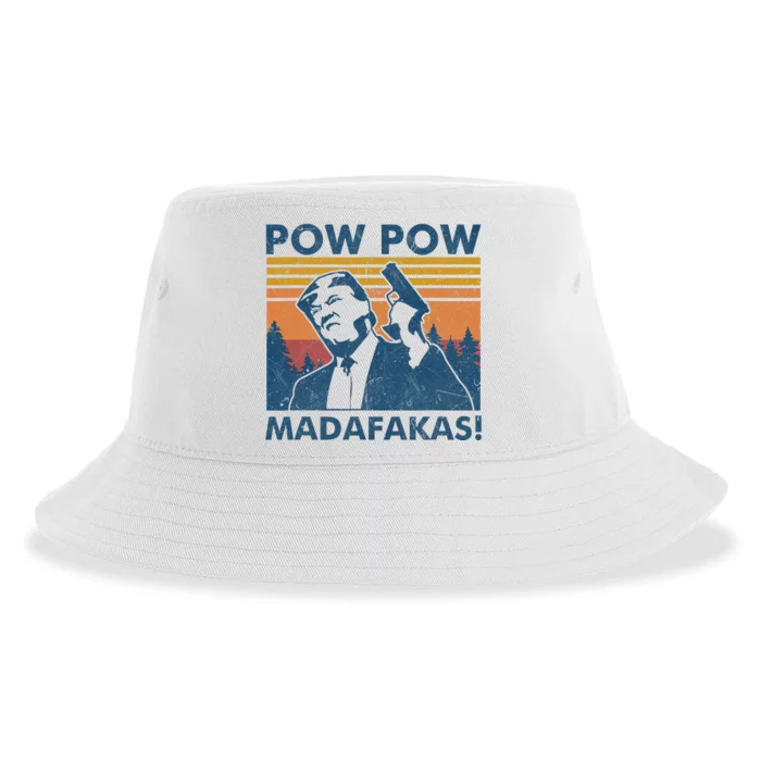 Trump Gun Cat Pew Pew Madafakas Vintage Crazy Funny Pow Pow Sustainable Bucket Hat